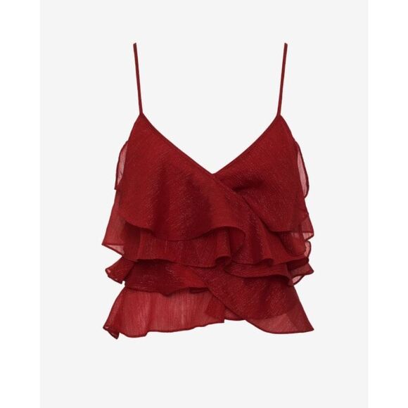 RUMORED Anthropologie Tango Tank – Red Sparkle Ruffle – NWT Small Y2K - Picture 2 of 9